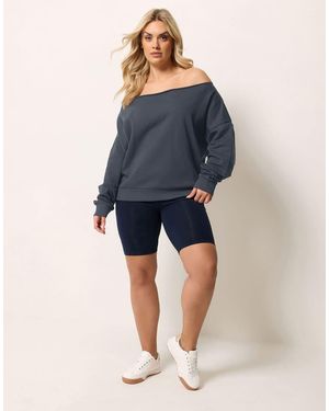 Yours Clothing Off Shoulder Sweatshirt - Blue