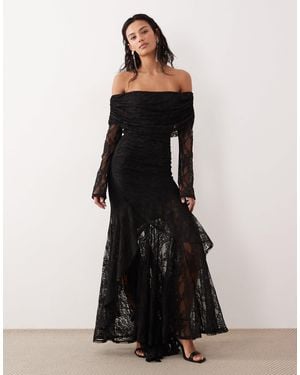 ASOS Lace Off The Shoulder Long Sleeve Maxi Dress - Black
