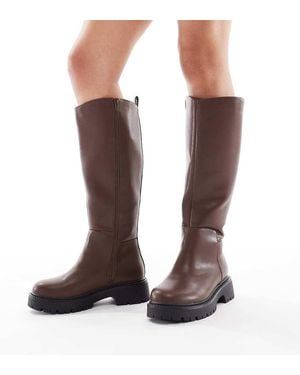 London Rebel Olivia Chunky Knee Boots - Brown