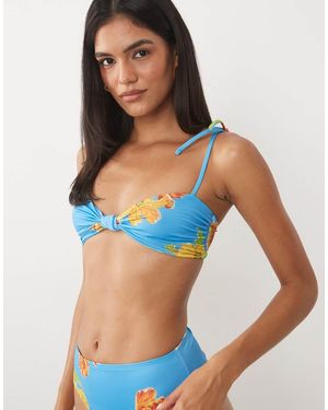 ASOS Harper Bikinitop Met Knoop Aan De Voorkant En Crop - Blauw
