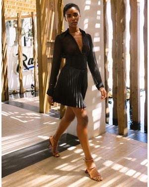 Labelrail X Eva Apio Pleated Corset Mini Shirt Dress - Brown
