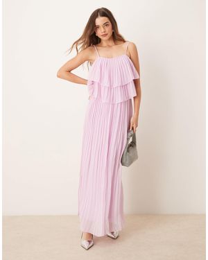 Vila Pleated Ruffle Layer Cami Maxi Dress - Pink