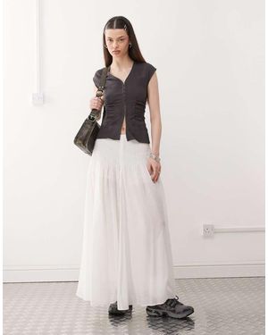 Weekday Falda Larga Blanca Plisada De Voile De Algodón De - Neutro