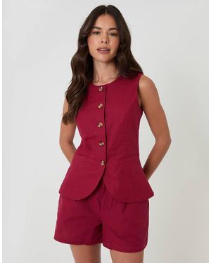 Threadbare Linen Blend Longline Waistcoat - Red