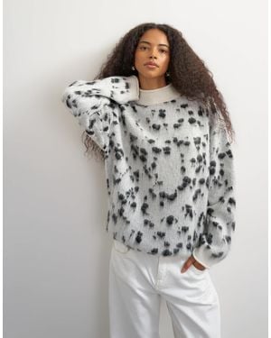 TOPSHOP Knitted Wool Blend Roll Edge Chunky Sweater - Grey