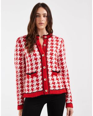 ASOS Houndstooth Cardigan With Gold-tone Buttons - Red