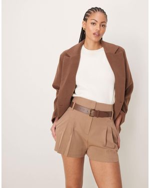 ASOS Tall Tailored High Waist Shorts With Pu Belt - Natural
