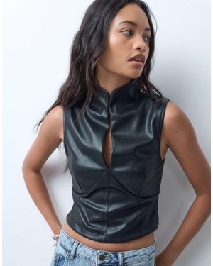 ASOS Top Met Leerlook En Opstaande Kraag - Blauw