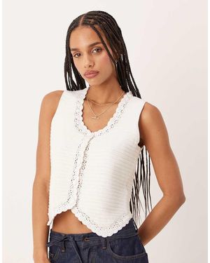 Nobody's Child Crochet Knitted Waistcoat - White