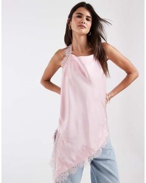 Vero Moda Satijnen Asymmetrische Singlettop Met Kantdetail - Paars