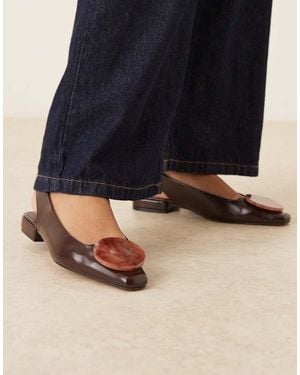 ASOS Bailarinas Marrón Destalonadas Con Detalle De Adorno Lavish De - Azul