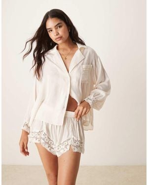 Free People Pantalones Cortos De Pijama Blanco Azúcar De Satén Midnight Muse De (Parte De Un Conjunto) - Neutro