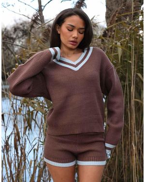 SIMMI Matilda Chunky Knit V-Neck Jumper - Brown