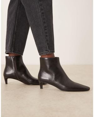Mango 100% Leather Kitten Heel Ankle Boots - Black