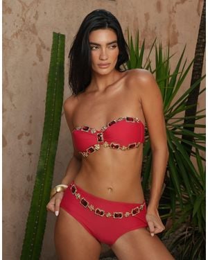 Moda Minx X Zoe Servini High Waisted Bikini Bottoms With Faux Jewel Trim - Green