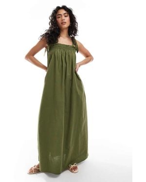 Miss Selfridge Vestito Grembiule Lungo Oliva - Verde