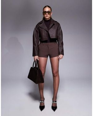 River Island Faux Leather Crop Jacket With Balloon Sleeves - Brown