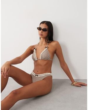 The Frolic Exclusive Lace Trim Bow Detail Triangle Bikini Top - Brown