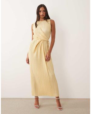 ASOS Plisse Sleeveless Wrap Tie Front Midi Dress - Natural