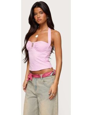 Edikted Caitie Striped Buckle Halter Top - Pink