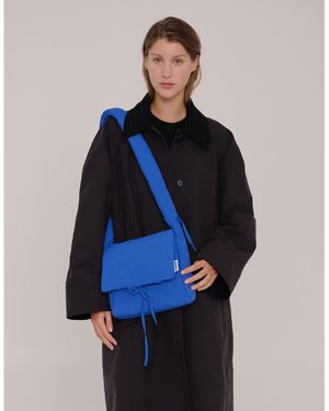 ölend Nina Soft Nylon Crossbody Flapover Bag With Ruched Handle - Blue