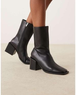 Glamorous Block Heel Square Toe Boots - Black
