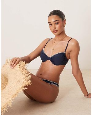 Stradivarius Stitch Detail Balconette Bikini Top - Natural