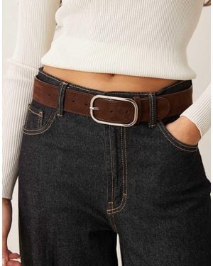 ASOS Dark Tan Faux Suede Jeans Belt With Elongated Square Buckle - Black