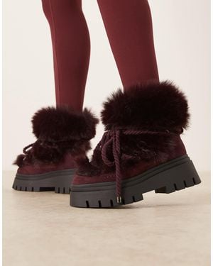 ASOS Acclaim Shearling Lace Up Snow Boots - Red