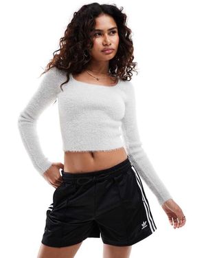 Glamorous Maglione Lavorato A Coste Leggero Grigio Mélange Con Scollo Squadrato - Bianco