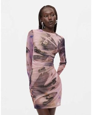 Desigual Vestito Stampato Con Maniche Maxi - Rosa