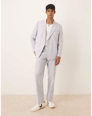 ASOS Linen Mix Straight Leg Suit Trousers - Natural