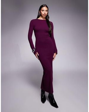 Kaiia Knitted Flared Sleeve Bodycon Maxi Dress - Purple