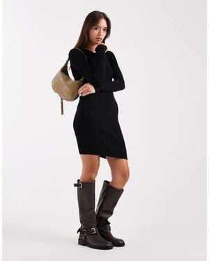 Pieces Rib Knitted Mini Dress - Black