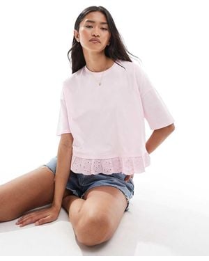 Miss Selfridge Broderie Hem Short Sleeve T-shirt - White