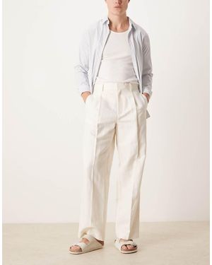 ASOS Smart Pleated Linen Rich Wide Leg Trousers - Natural