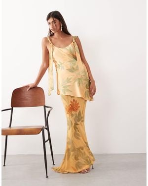 ARRANGE Tie Shoulder Satin Maxi Dress - Natural