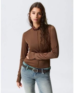 Monki Turtleneck Long Sleeve Top - Brown