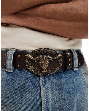 ASOS Riem Met Studs En Western Plaatje Met Stierenkop - Blauw
