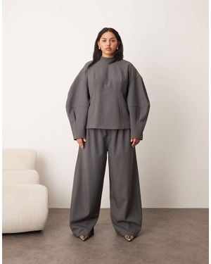 ARRANGE Curve Tailored Pleated Detail Wide Leg Barrel Pants - Brown