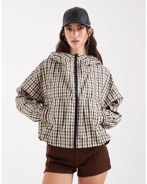 ASOS Bomber à carreaux avec capuche et ourlet boule - marron - Multicolore