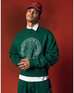 Bershka Round Neck Print Sweatshirt - Green