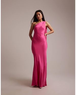Maids To Measure Bridesmaid Satin One Shoulder Scarf Drape Detail Maxi Dress - Pink