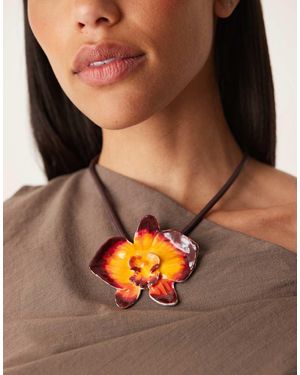 Mango Kralenketting Met Hibiscusbloem - Bruin