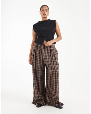 Noisy May High Waist Wide Leg Check Trouser - Multicolour