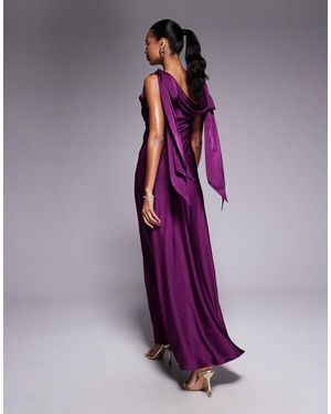 TFNC London Fallen Shoulder Maxi Dress With Tie Details - Purple