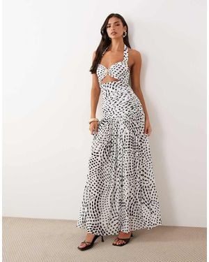 AFRM Blane Halter Neck Hardware Detail Cut Out Maxi Dress - White