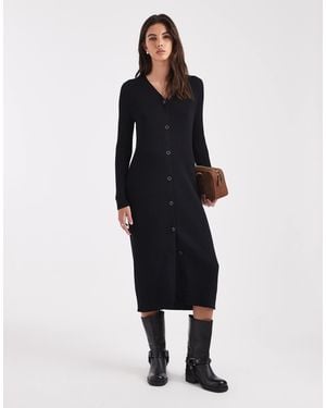 Threadbare Button Down Knitted Maxi Dress - Black