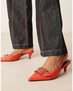 ASOS Zapatos Naranjas De Tacón Bajo Con Detalle De Hebilla Stellar De