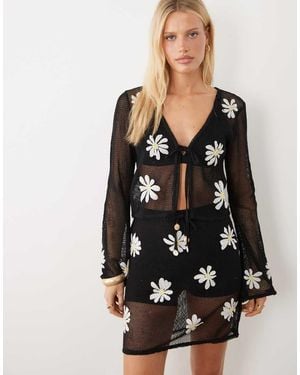 River Island Gehaakt Vest Met Madeliefjesmotief - Zwart